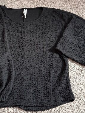 Anthropologie Black Textured Scoop-Neck Long Sleeve Top